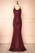 Siham Burgundy | Shimmering Maxi Dress with Open Back