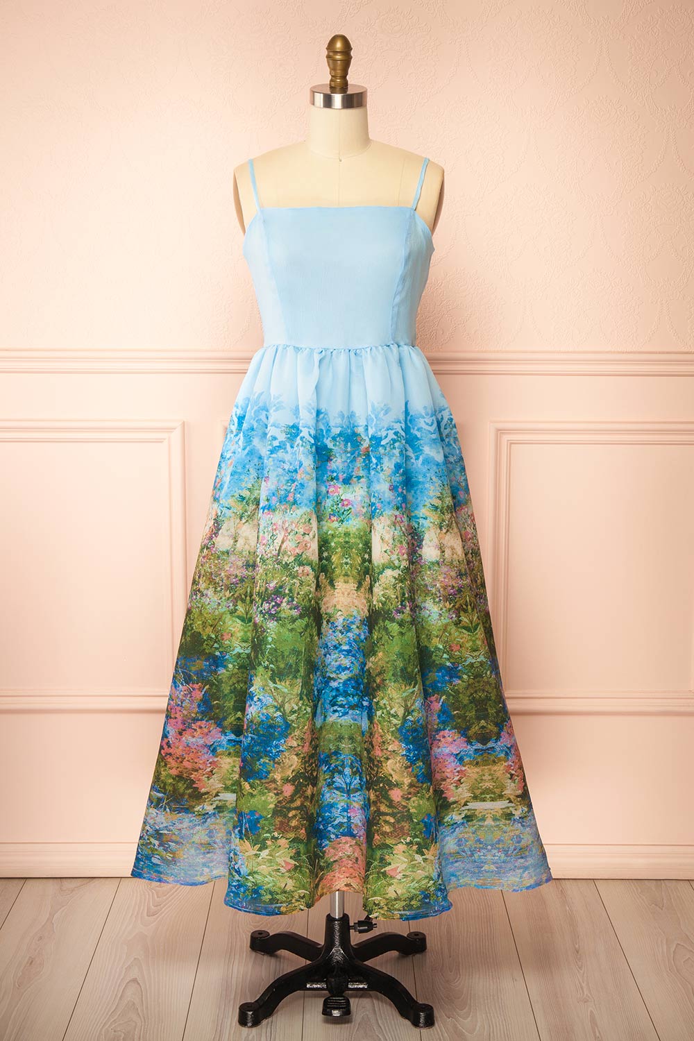 Silva | Blue Floral Botanical Print A-Line Midi Dress