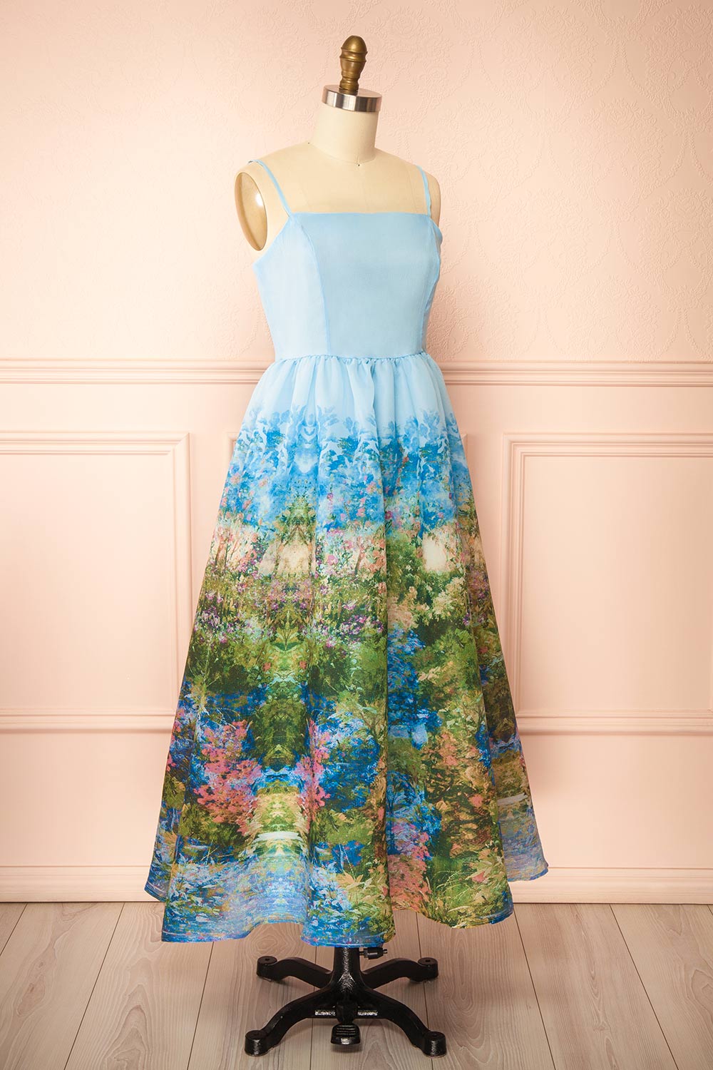 Silva | Blue Floral Botanical Print A-Line Midi Dress