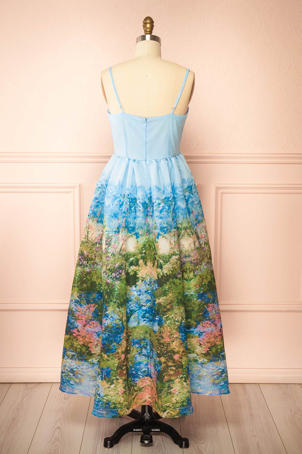 Silva | Blue Floral Botanical Print A-Line Midi Dress