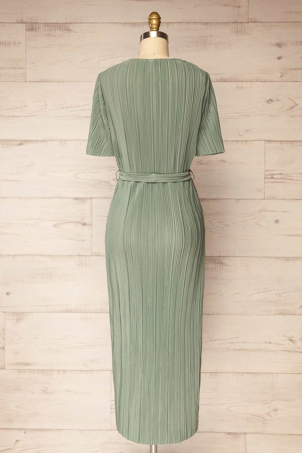 Sonipat | Green Plissé Flutter Sleeve Wrap Midi Dress with Belt