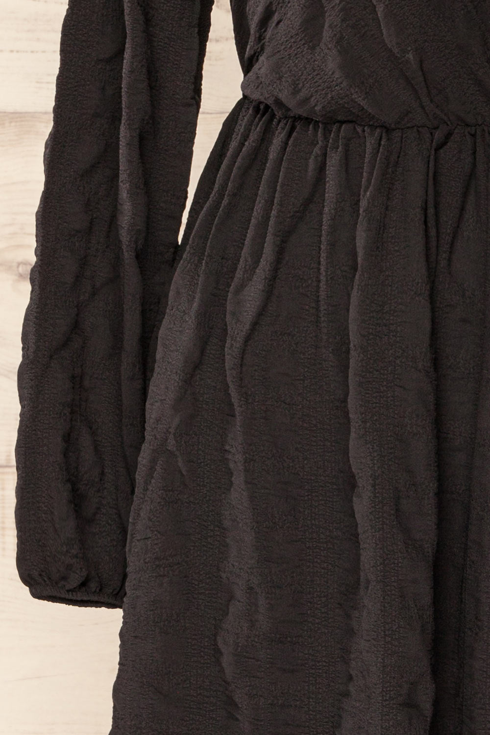 Swindon | Black Chiffon Midi Dress w/ Sleeves