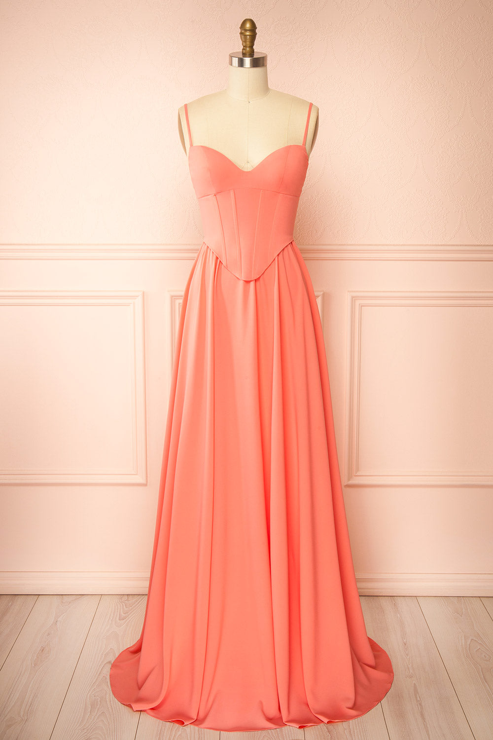 Syana Coral | Long Chiffon Corset Dress with Scarf