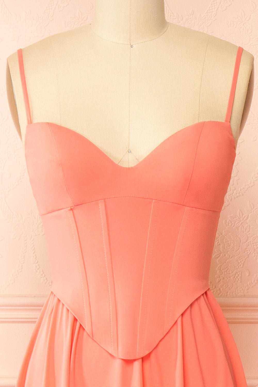 Syana Coral | Long Chiffon Corset Dress with Scarf
