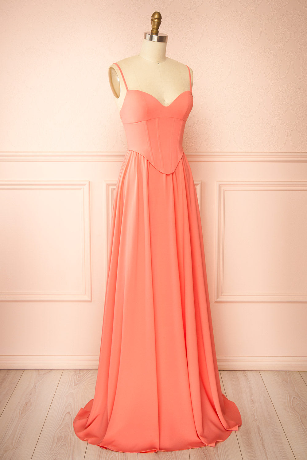 Syana Coral | Long Chiffon Corset Dress with Scarf