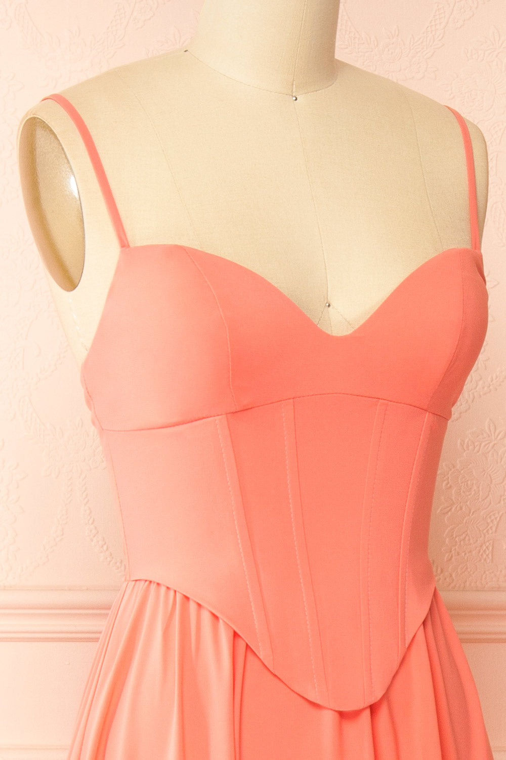 Syana Coral | Long Chiffon Corset Dress with Scarf