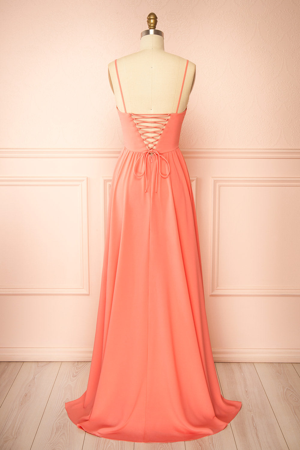 Syana Coral | Long Chiffon Corset Dress with Scarf