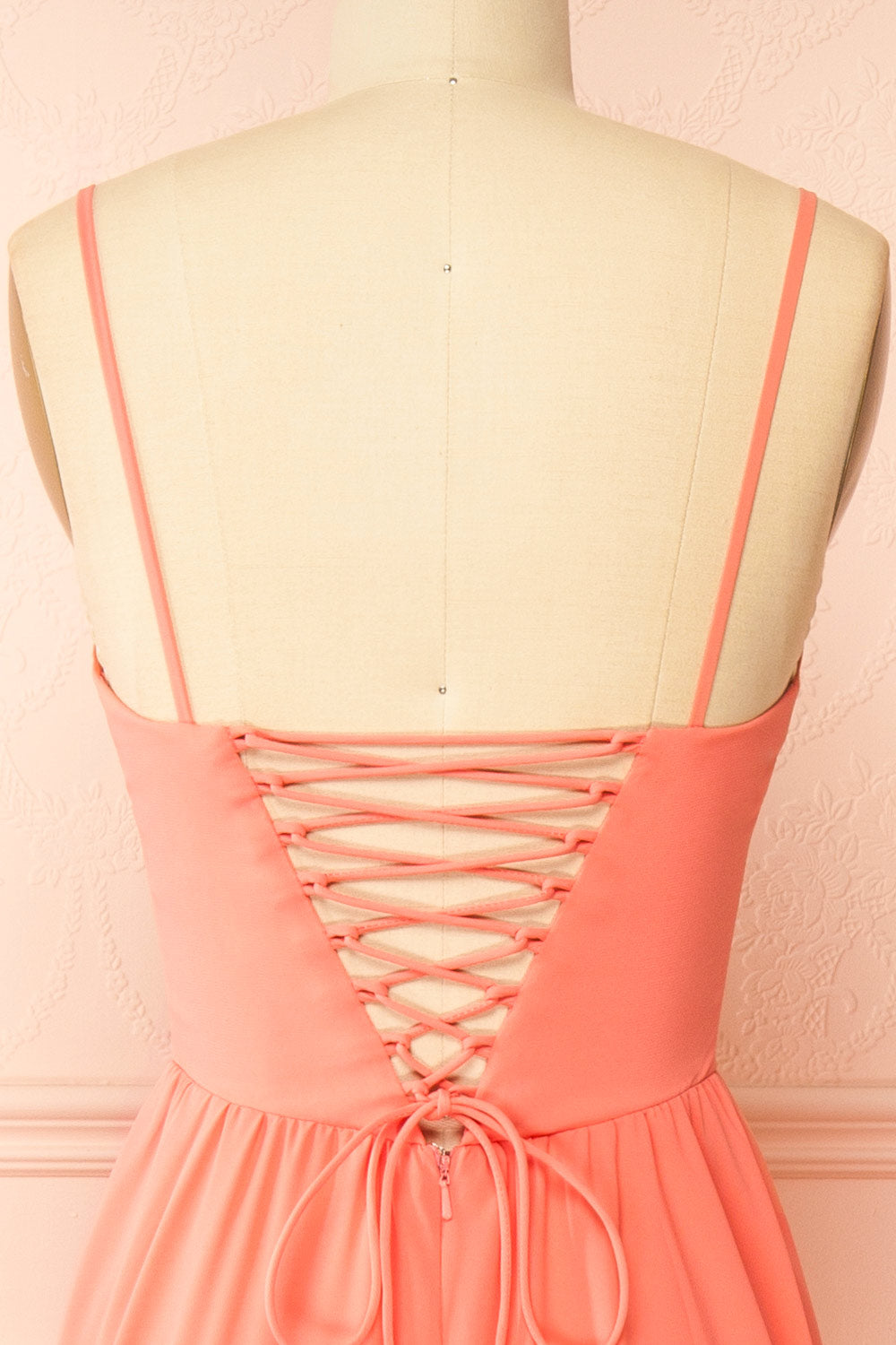 Syana Coral | Long Chiffon Corset Dress with Scarf