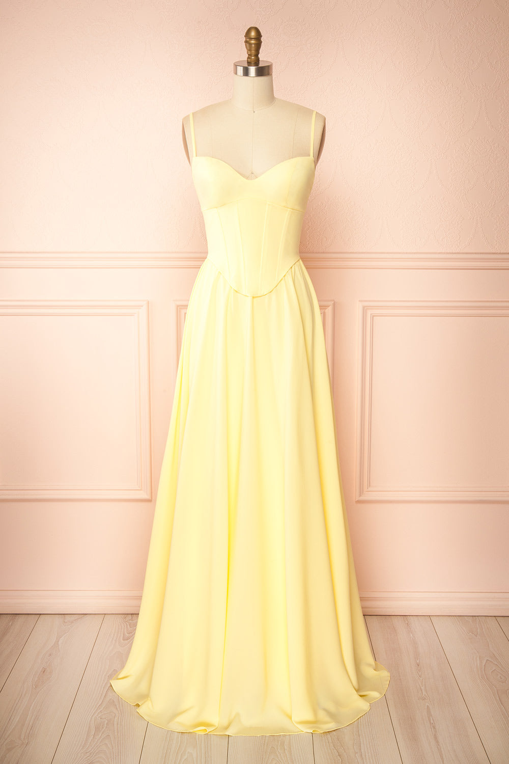 Syana Light Yellow | Long Chiffon Corset Dress with Scarf