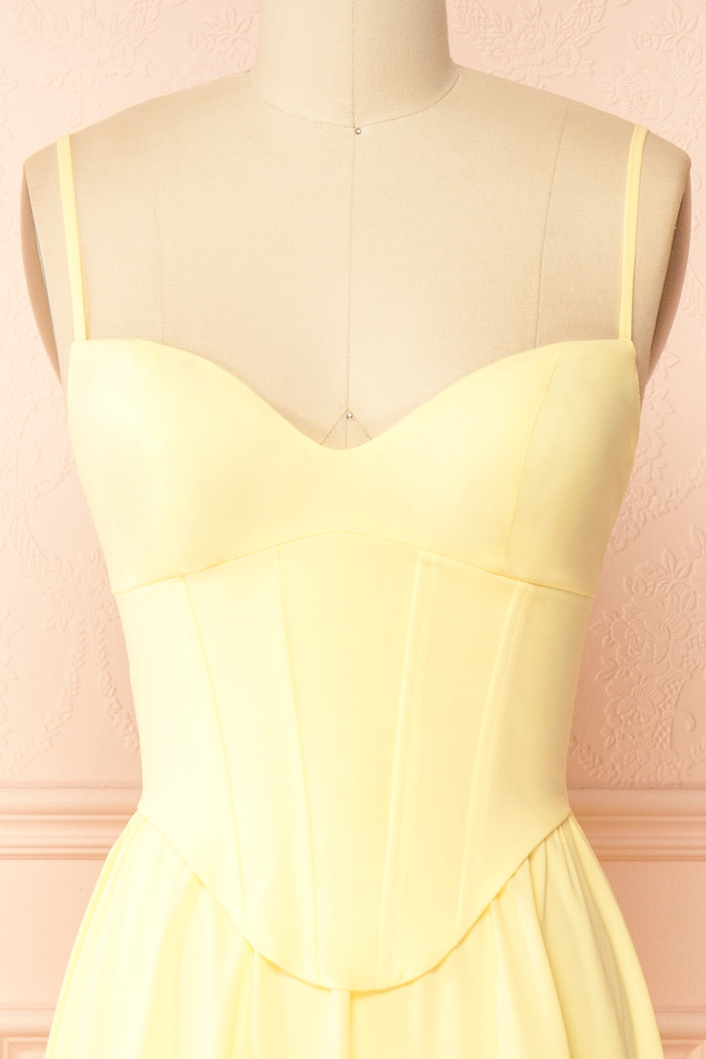 Syana Light Yellow | Long Chiffon Corset Dress with Scarf