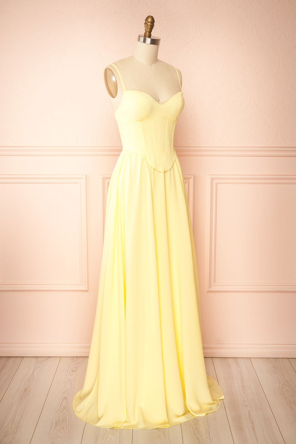 Syana Light Yellow | Long Chiffon Corset Dress with Scarf