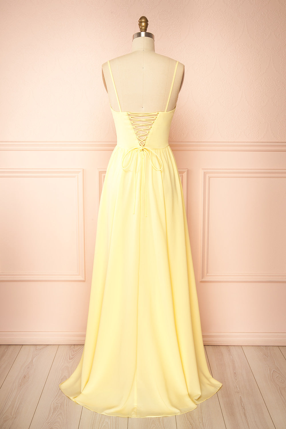 Syana Light Yellow | Long Chiffon Corset Dress with Scarf
