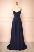 Syana Navy | Long Chiffon Corset Dress with Scarf