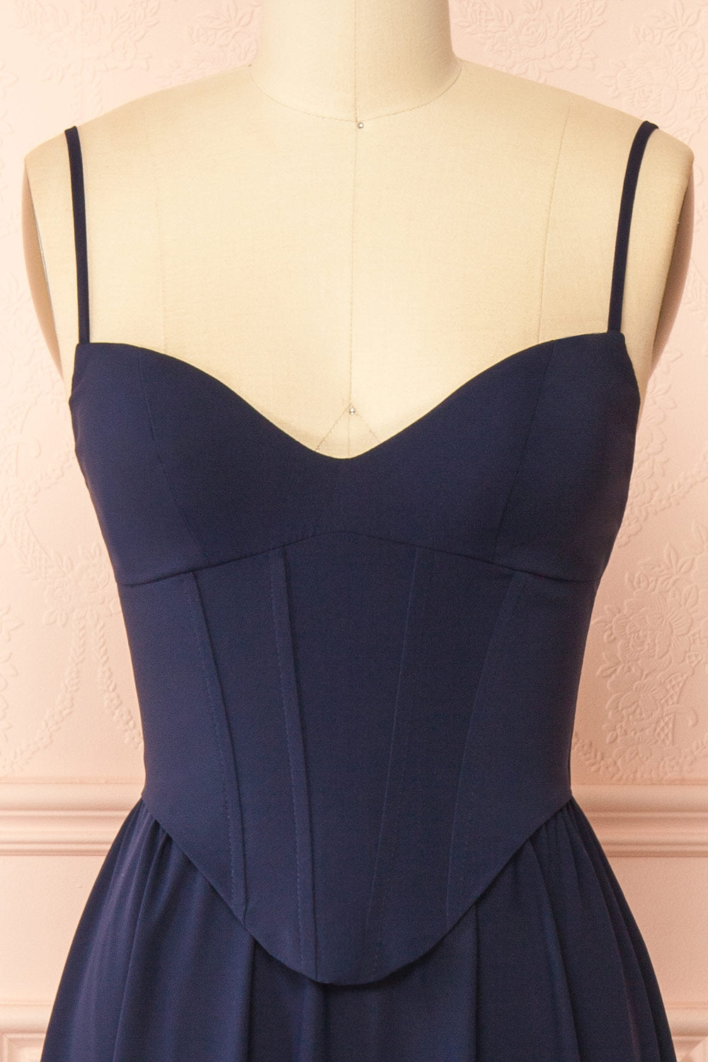 Syana Navy | Long Chiffon Corset Dress with Scarf