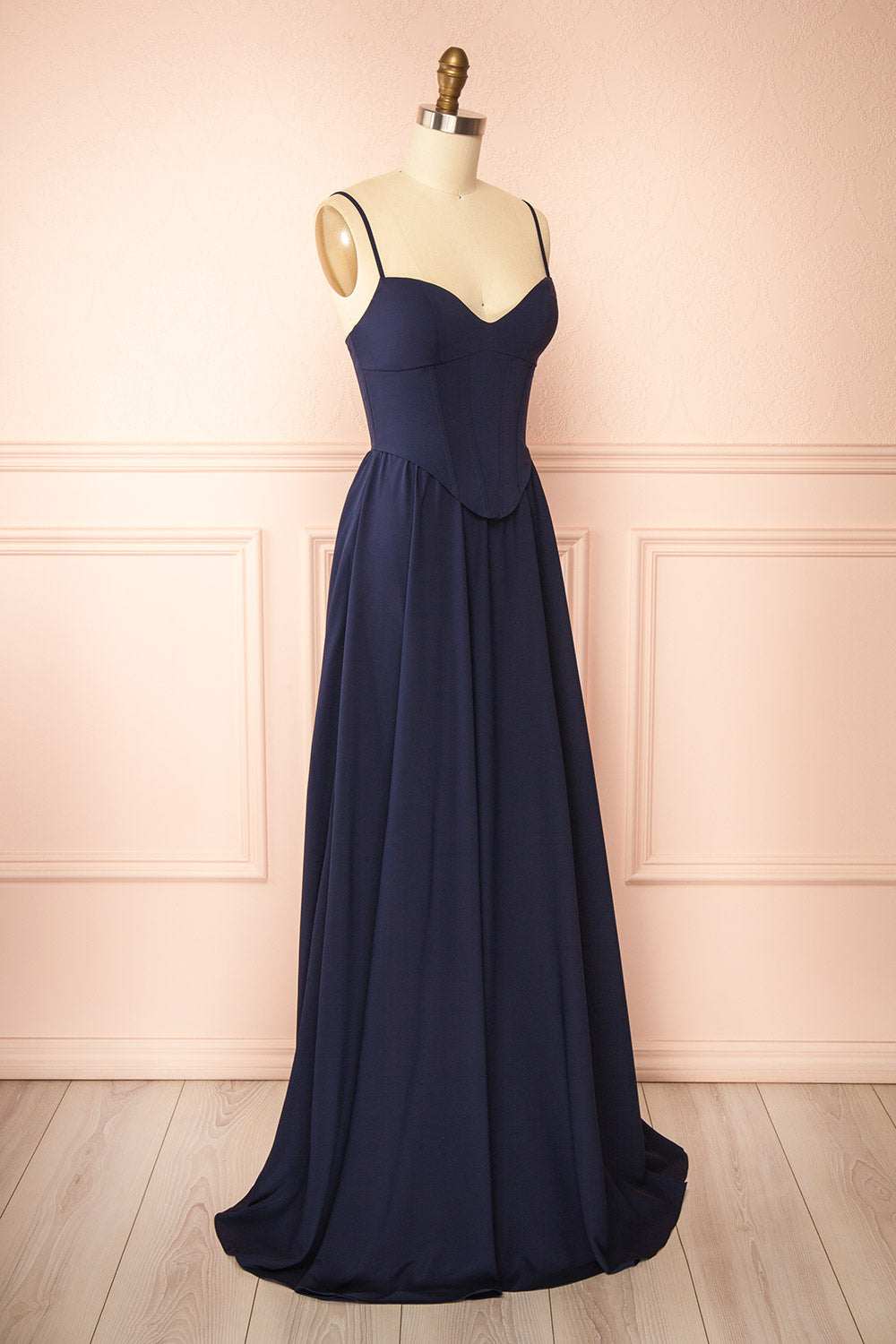 Syana Navy | Long Chiffon Corset Dress with Scarf