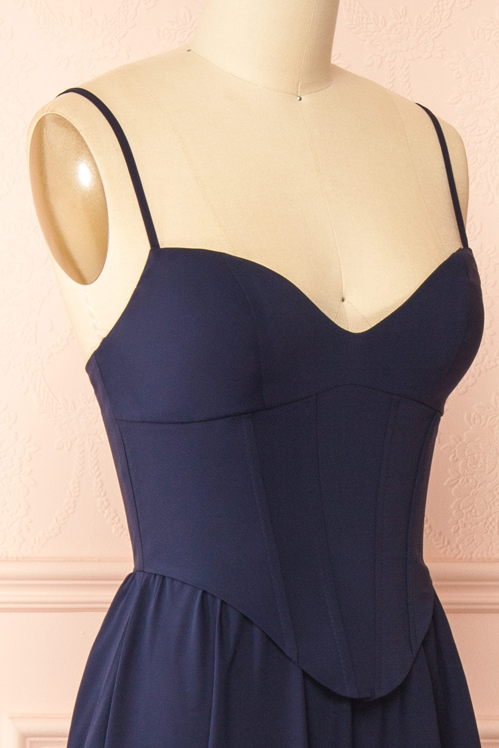 Syana Navy | Long Chiffon Corset Dress with Scarf