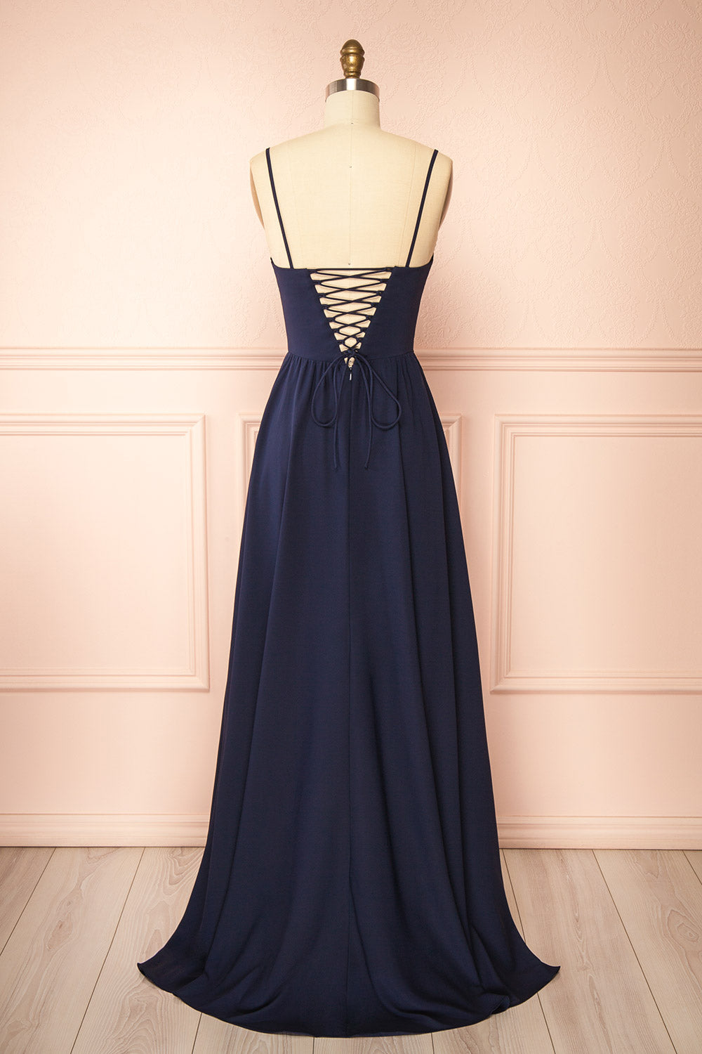 Syana Navy | Long Chiffon Corset Dress with Scarf
