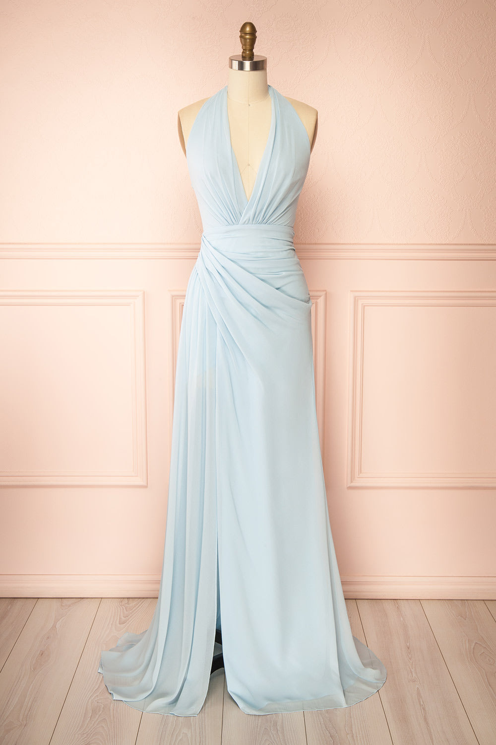 Tahina Light Blue | Chiffon Halter Neck Maxi Dress