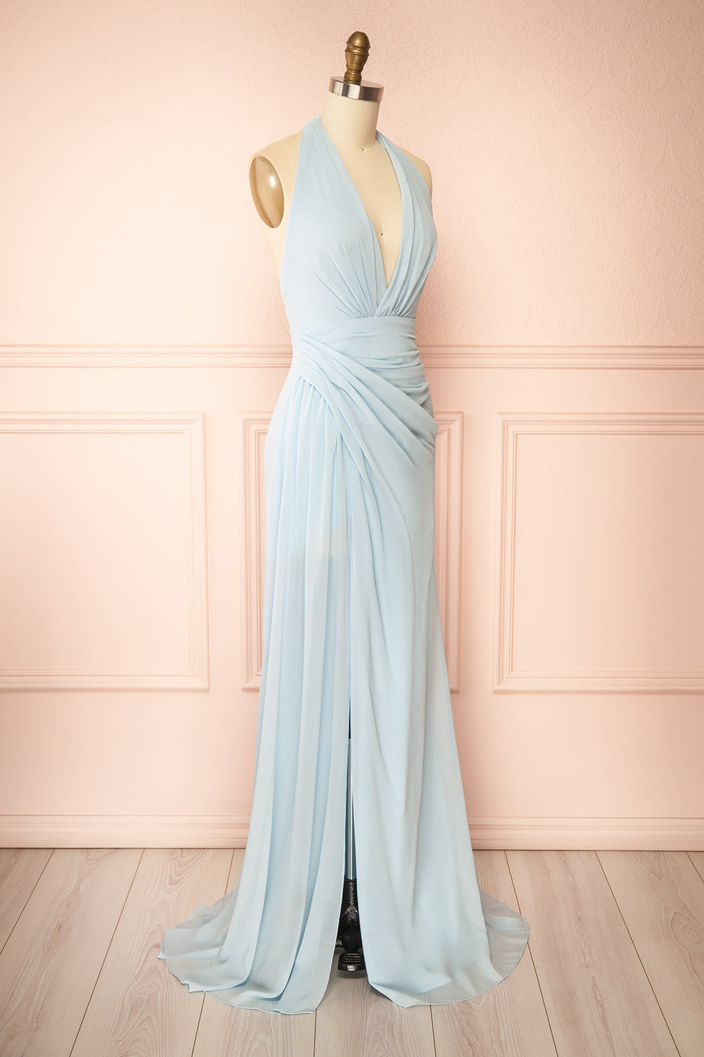Tahina Light Blue | Chiffon Halter Neck Maxi Dress