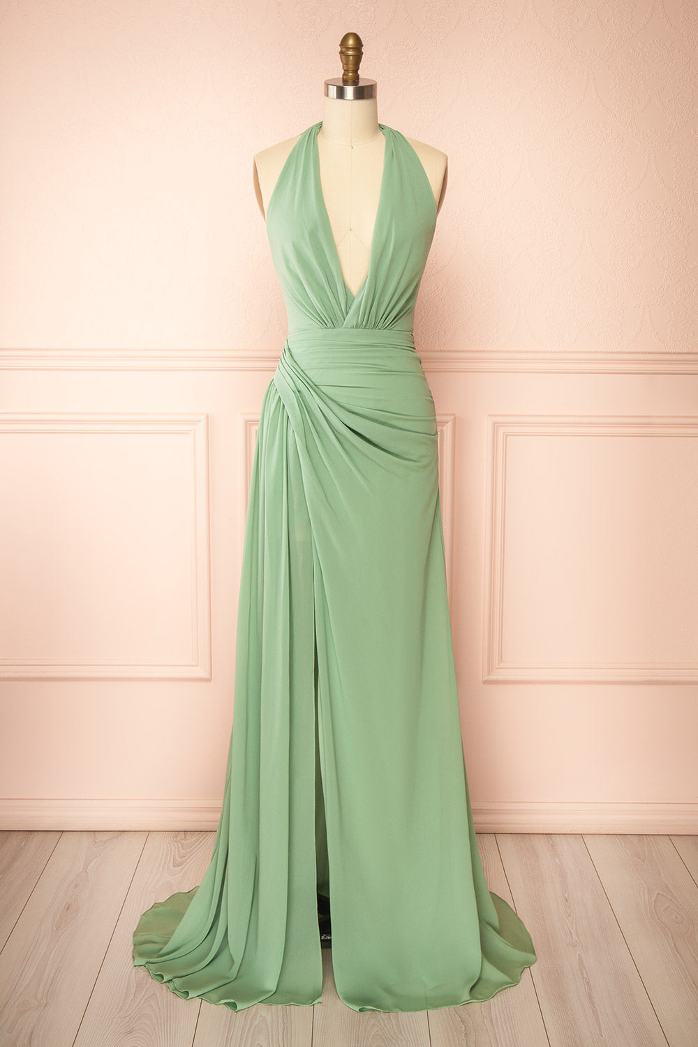 Tahina Sage | Chiffon Halter Neck Maxi Dress