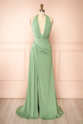 Tahina Sage | Chiffon Halter Neck Maxi Dress