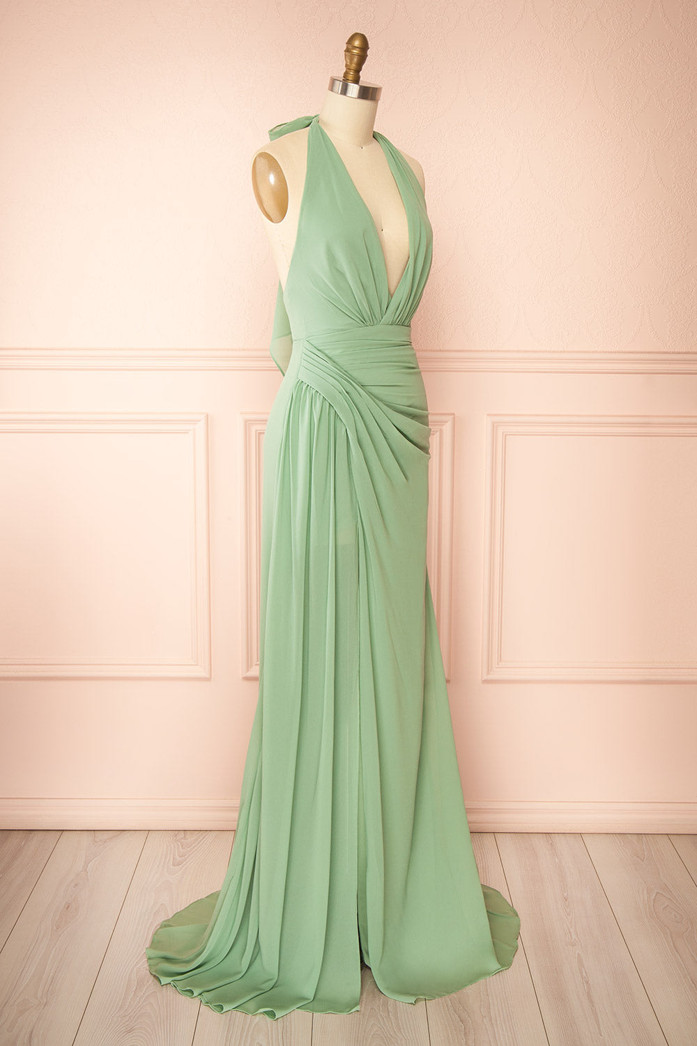 Tahina Sage | Chiffon Halter Neck Maxi Dress