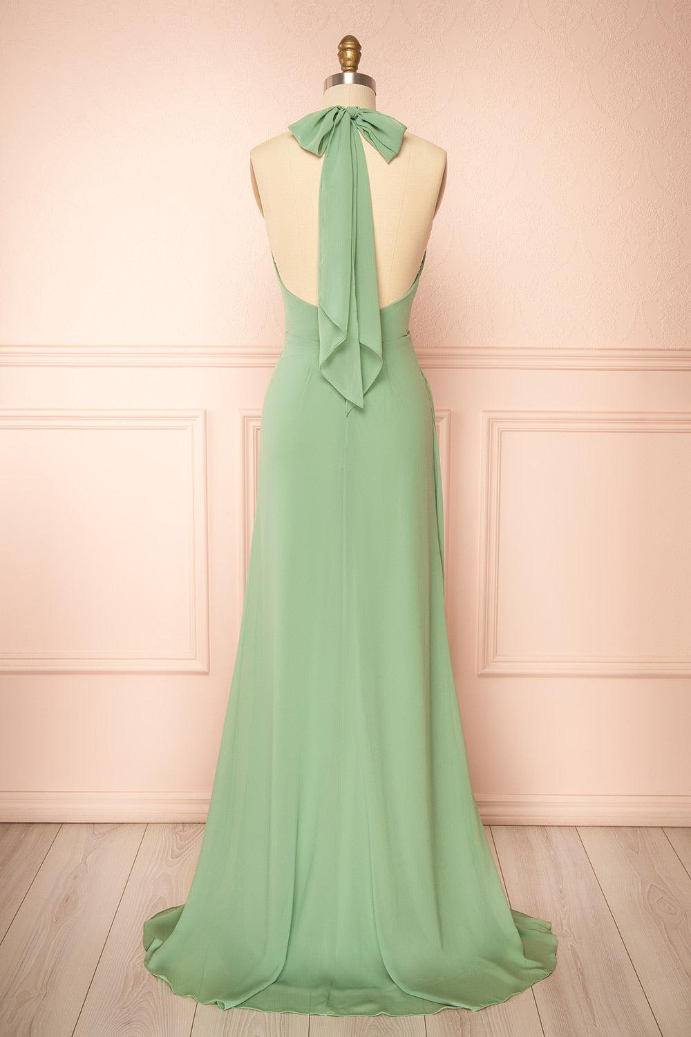 Tahina Sage | Chiffon Halter Neck Maxi Dress