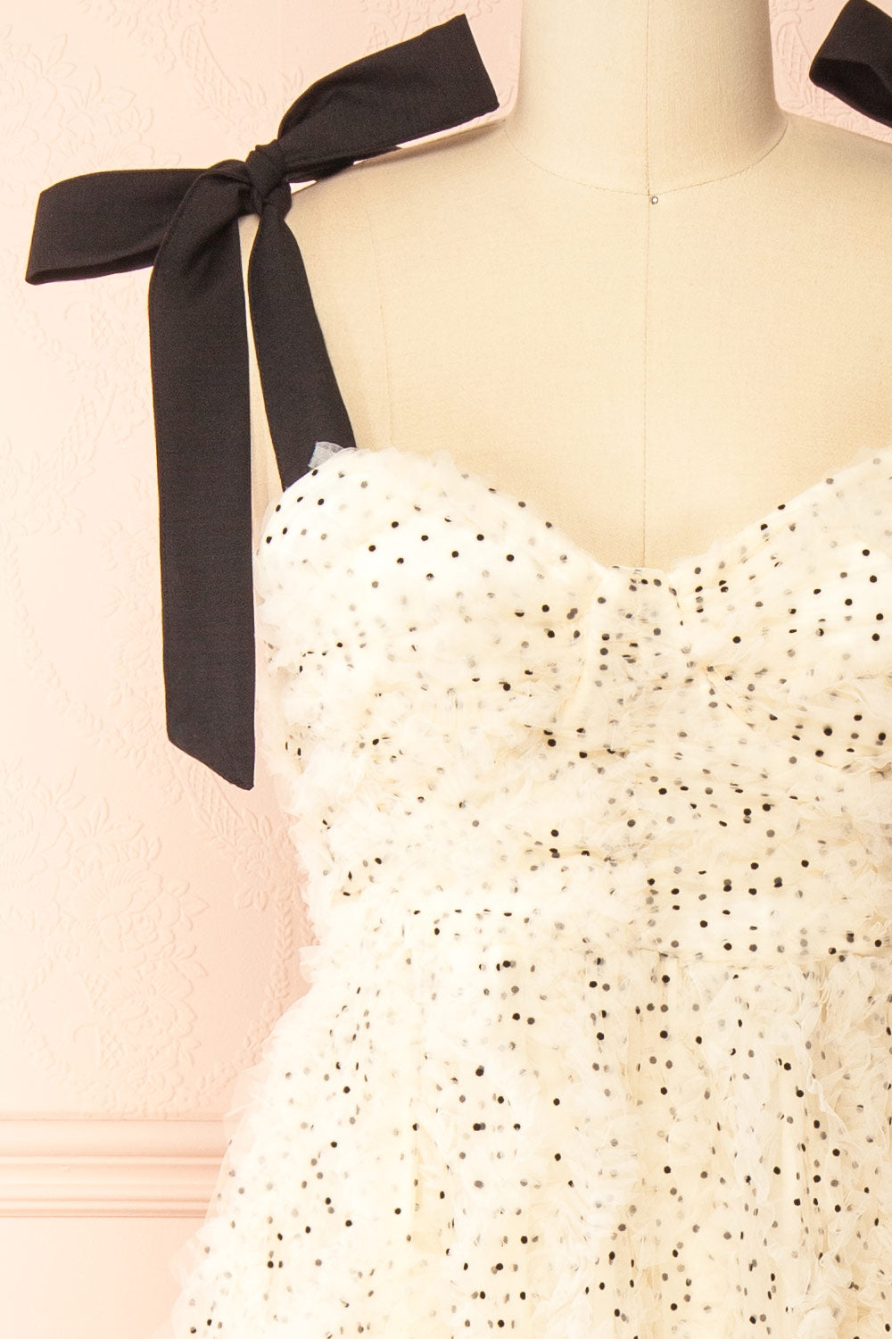 Takako | Long White Tulle Dress with Black Polka Dots