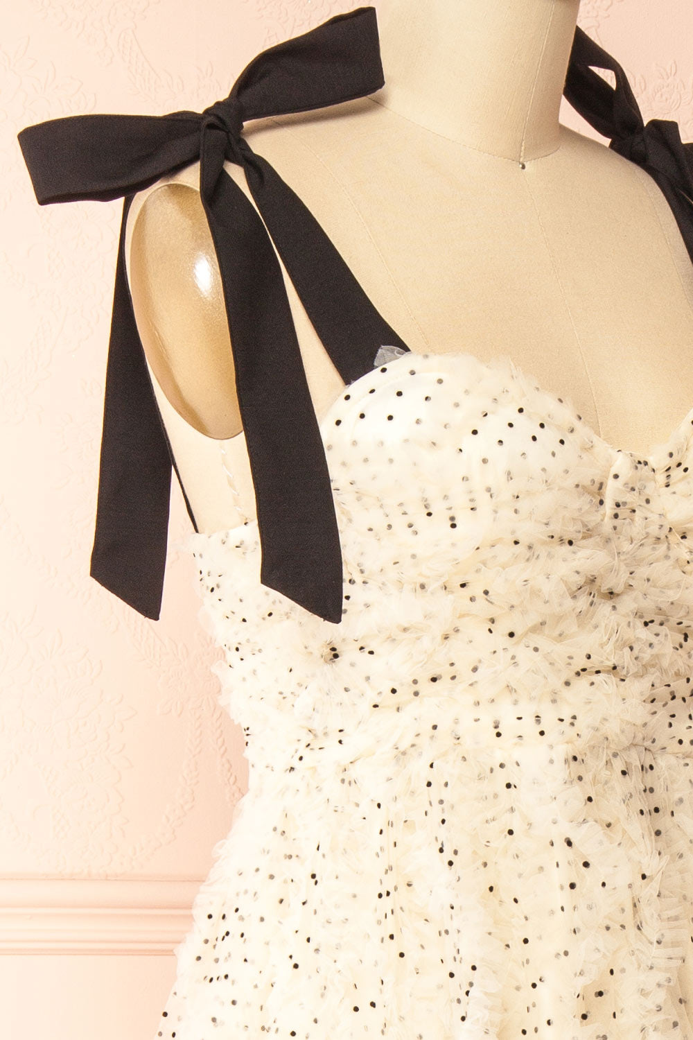 Takako | Long White Tulle Dress with Black Polka Dots