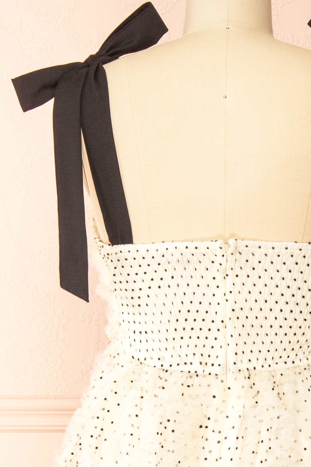 Takako | Long White Tulle Dress with Black Polka Dots