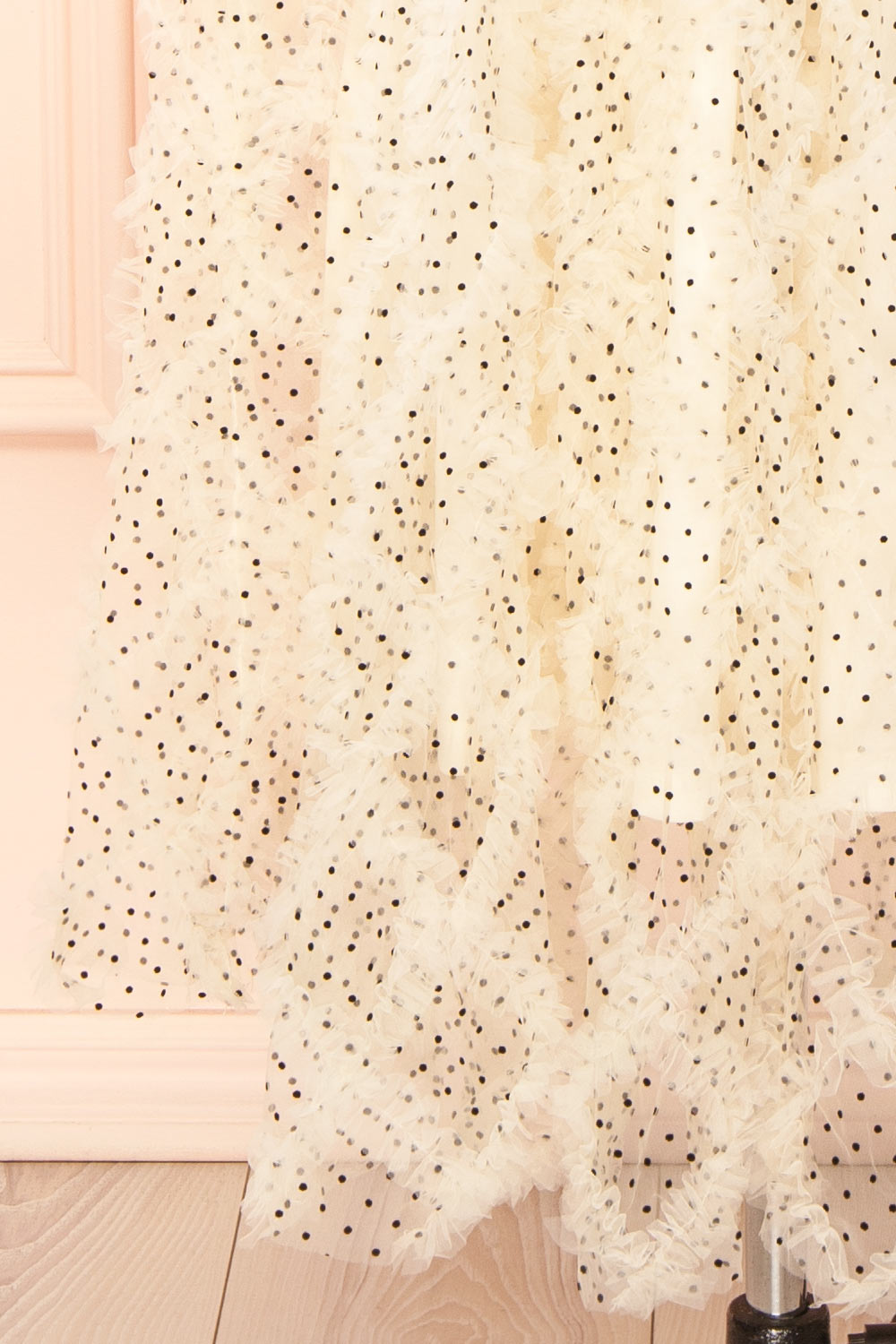 Takako | Long White Tulle Dress with Black Polka Dots