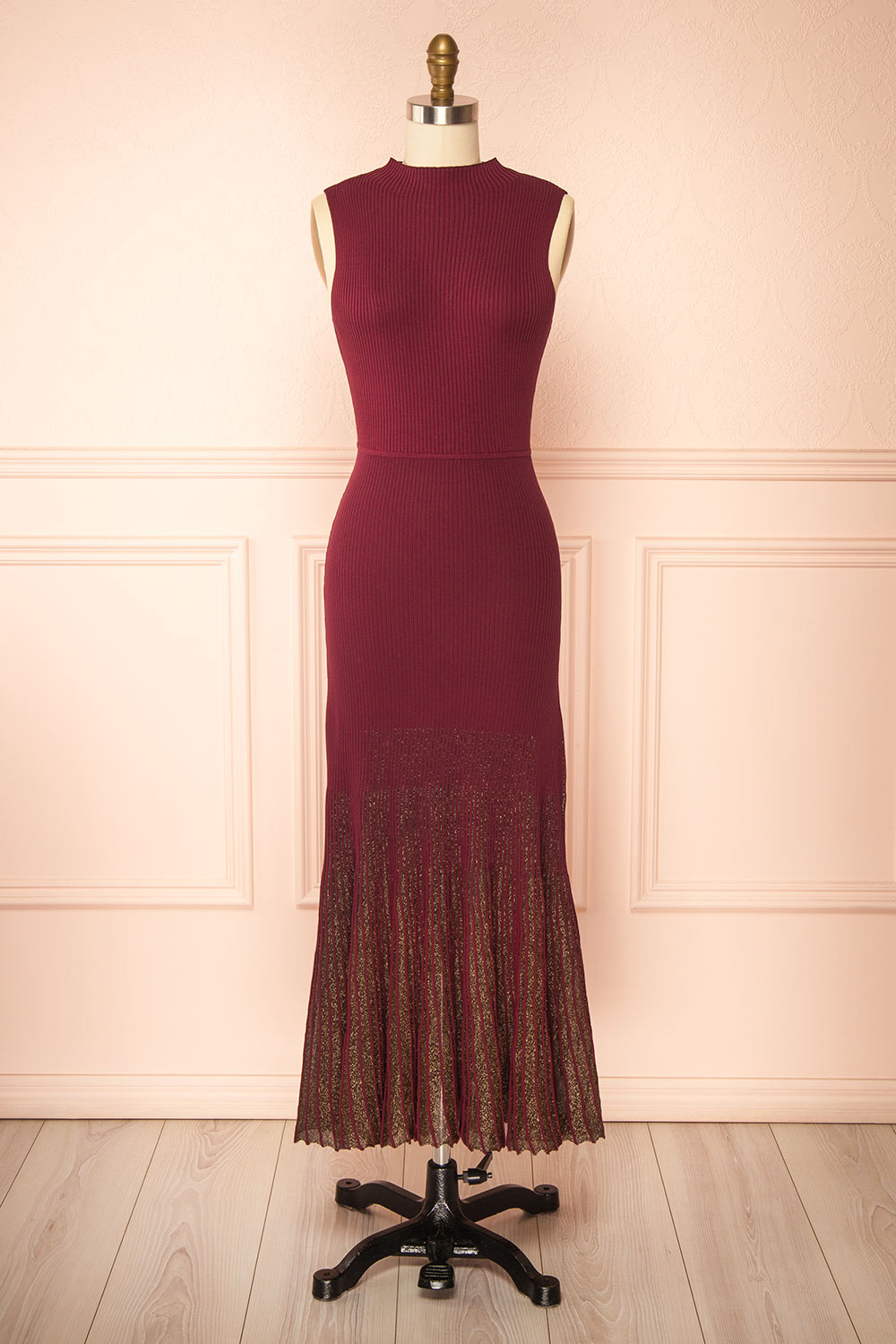 Takanori | Burgundy Sleeveless Ribbed Knit Dress