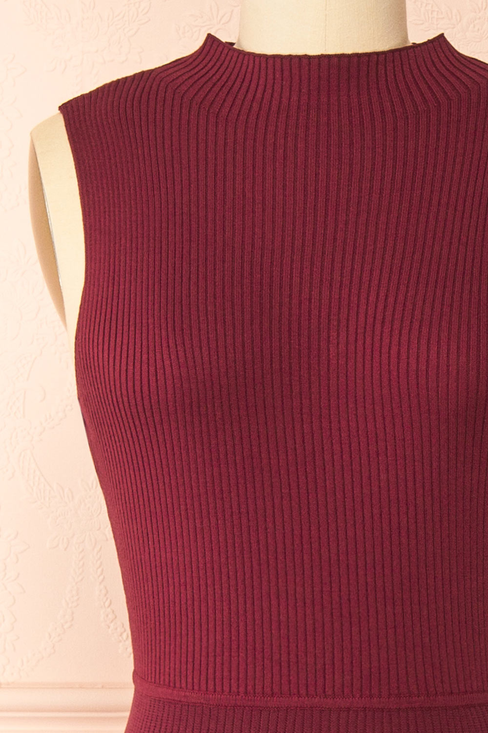 Takanori | Burgundy Sleeveless Ribbed Knit Dress
