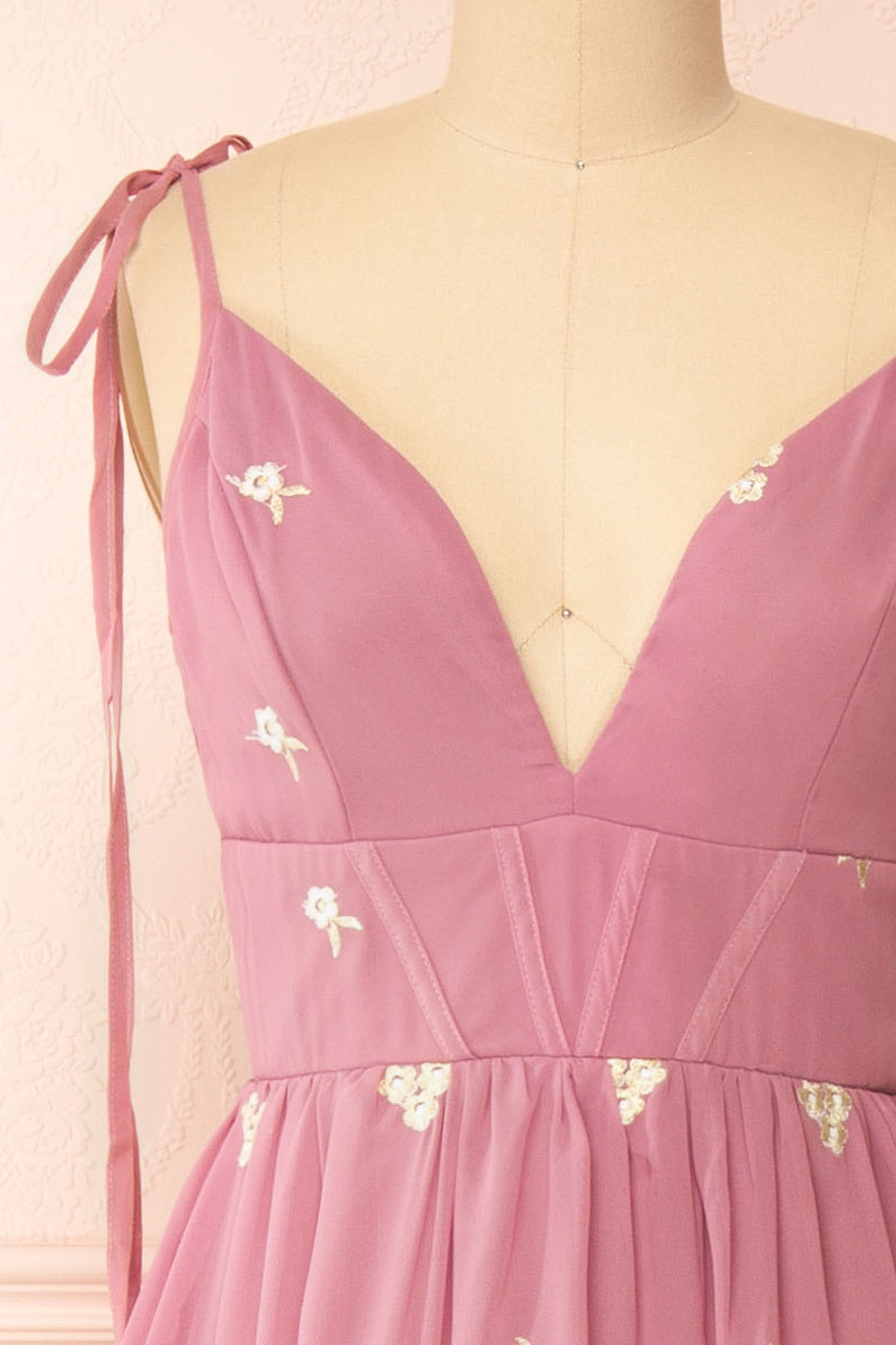 Taliana Mauve | Chiffon Maxi Dress w/ Floral Embroidery