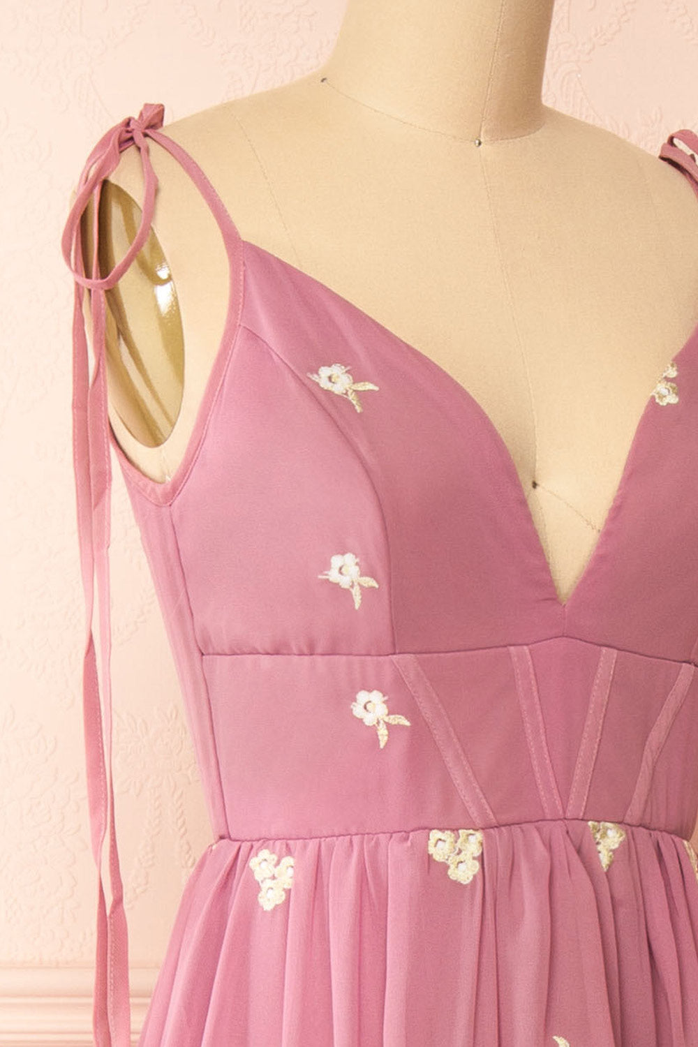 Taliana Mauve | Chiffon Maxi Dress w/ Floral Embroidery