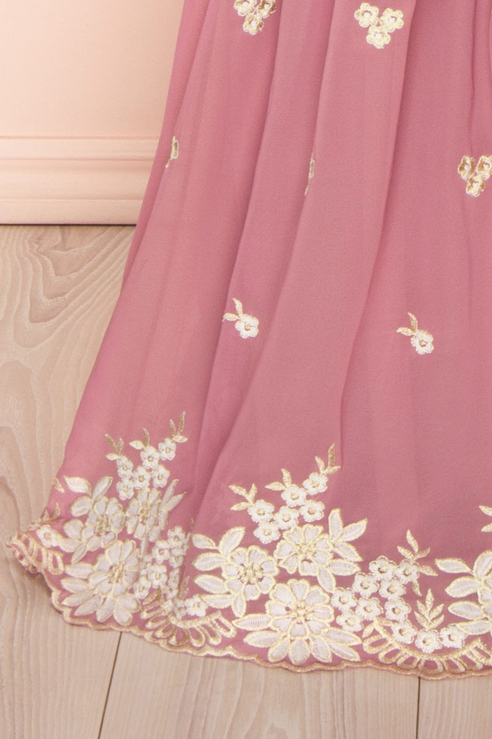 Taliana Mauve | Chiffon Maxi Dress w/ Floral Embroidery