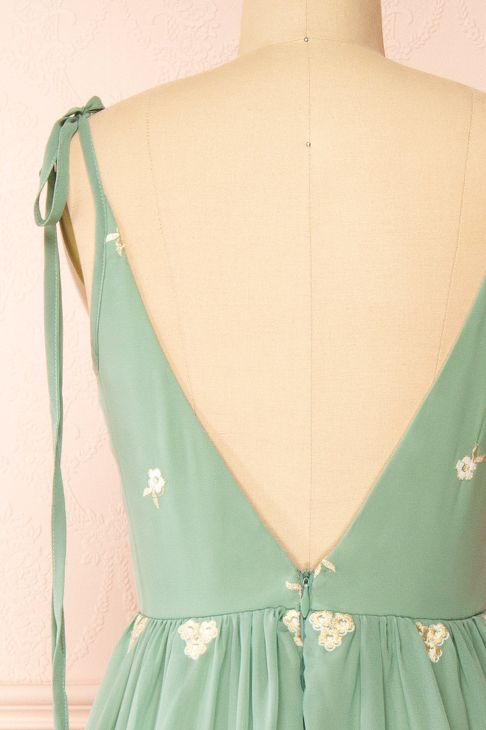 Taliana Sage | Chiffon Maxi Dress w/ Floral Embroidery