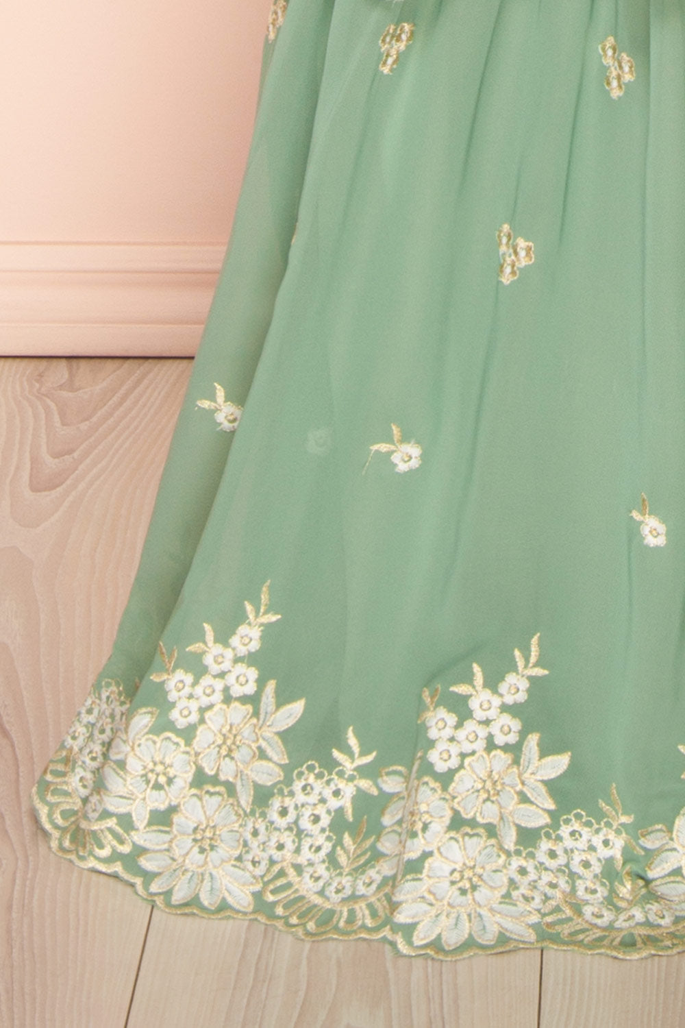 Taliana Sage | Chiffon Maxi Dress w/ Floral Embroidery
