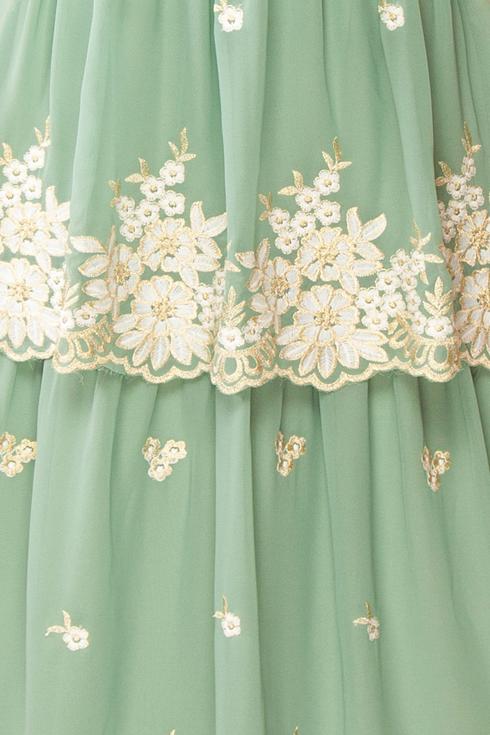 Taliana Sage | Chiffon Maxi Dress w/ Floral Embroidery