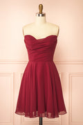 Tamy Burgundy | Short Chiffon Dress with Sweetheart Neckline