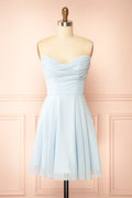 Tamy Light Blue | Short Chiffon Dress with Sweetheart Neckline