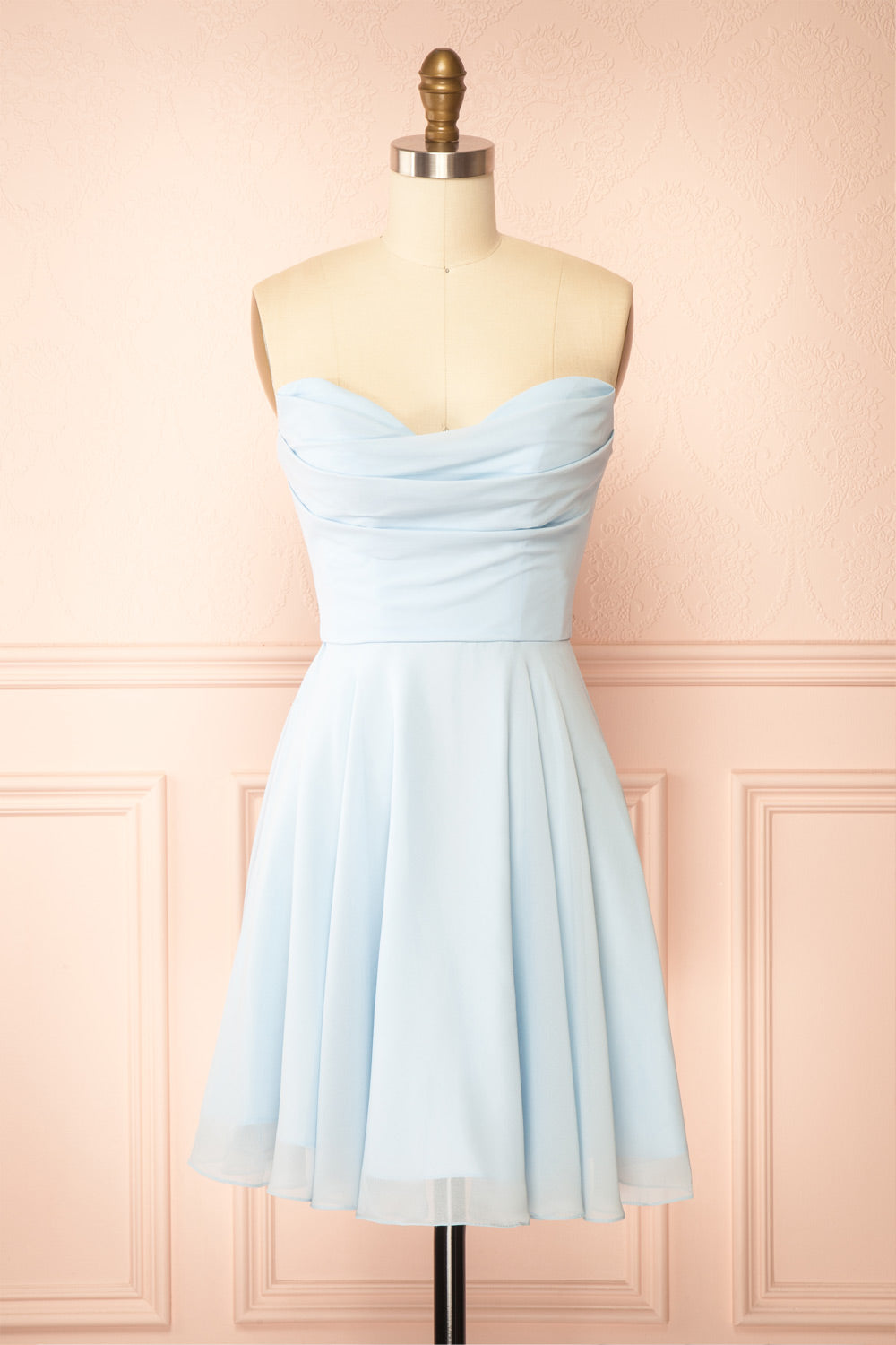 Tamy Light Blue | Short Chiffon Dress with Sweetheart Neckline