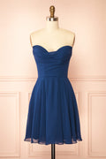 Tamy Navy | Short Chiffon Dress with Sweetheart Neckline