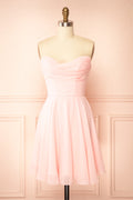 Tamy Pink | Short Chiffon Dress with Sweetheart Neckline