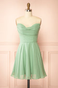Tamy Sage | Short Chiffon Dress with Sweetheart Neckline
