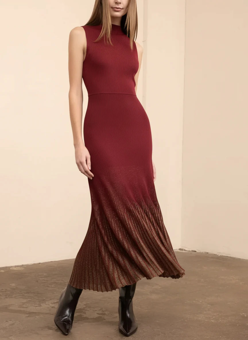 Takanori | Burgundy Sleeveless Ribbed Knit Dress