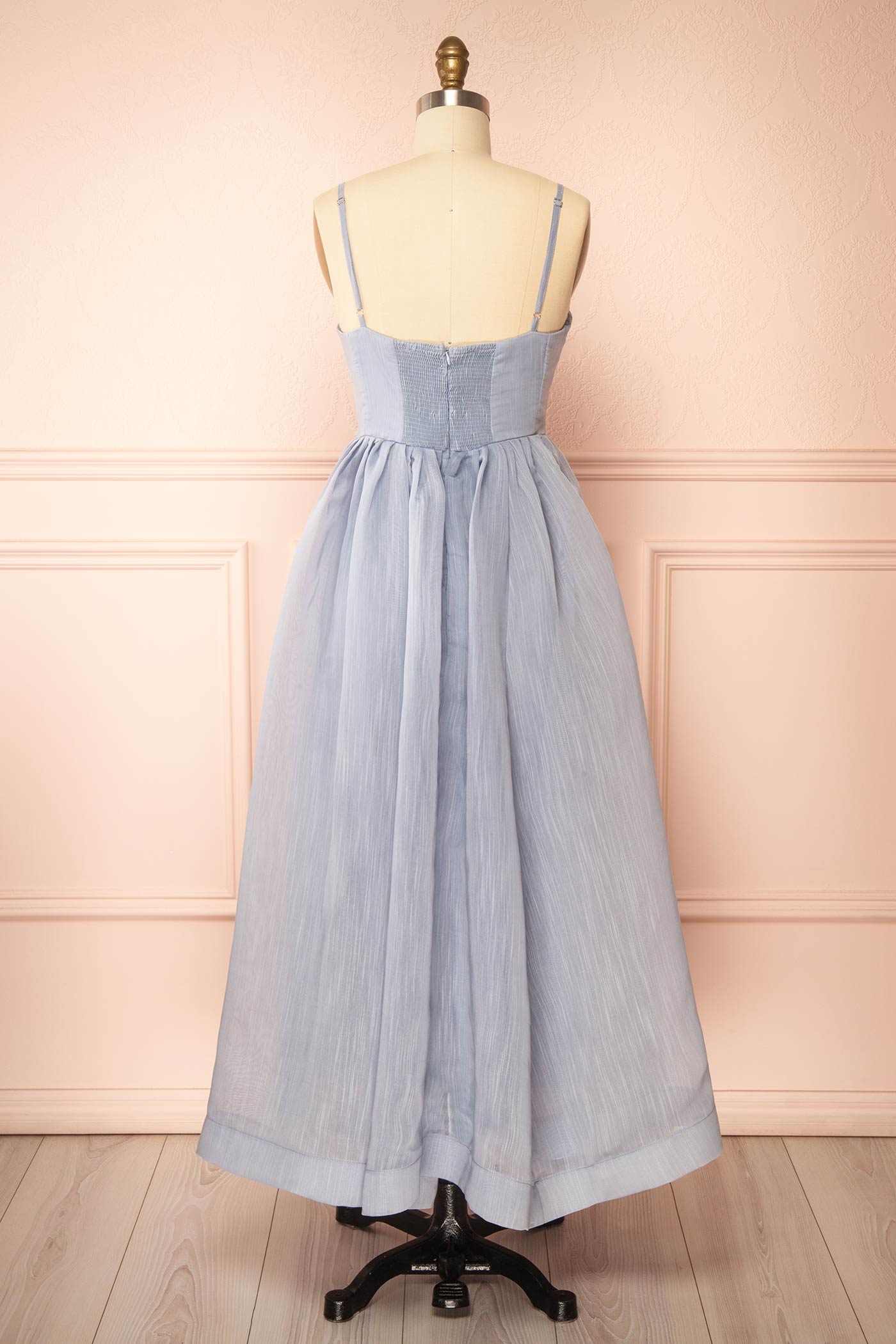 Tavila | Blue Textured Chiffon Maxi Dress with Gathered Bust