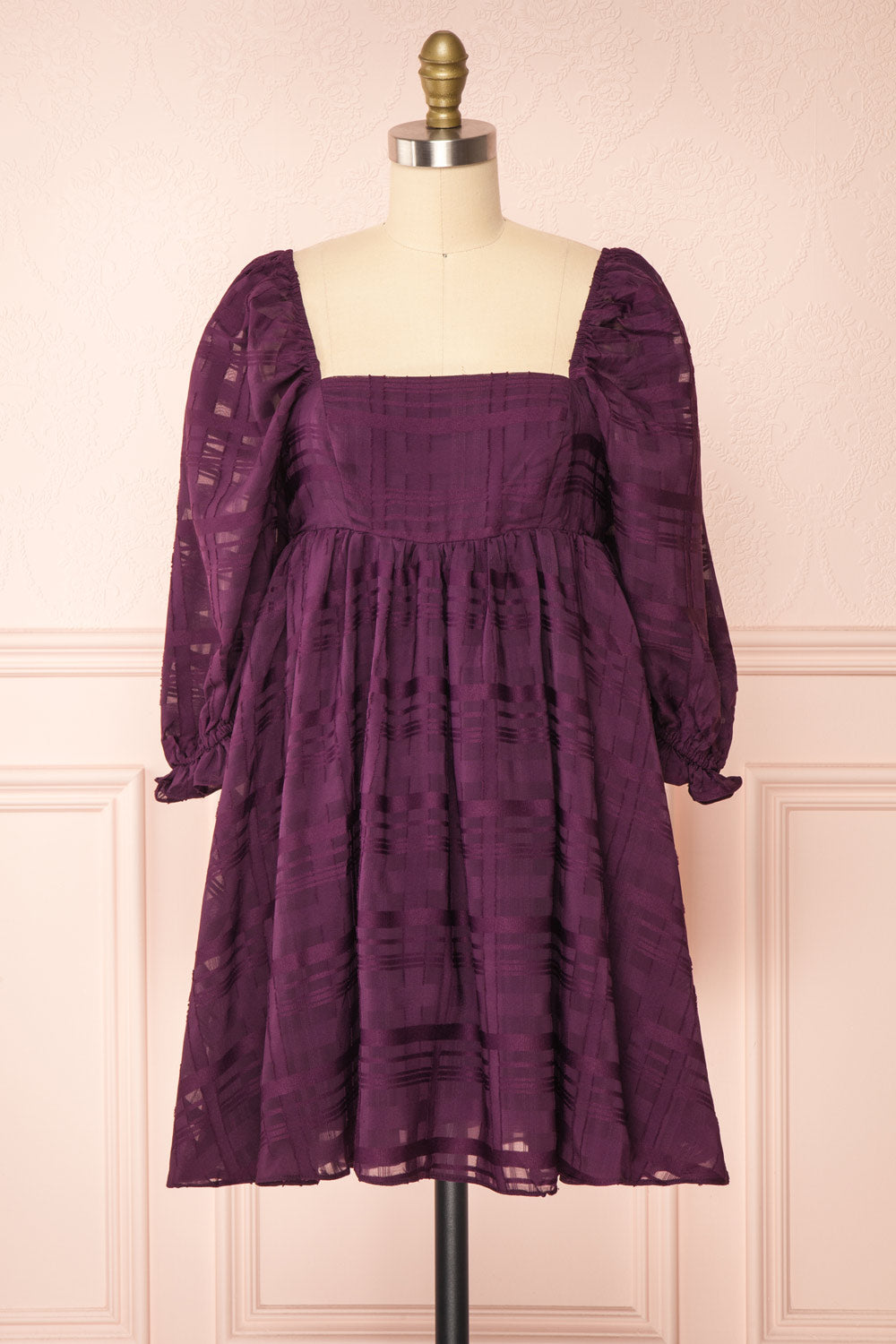 Temperanse | Plaid Babydoll Dress w/ Puff Sleeves