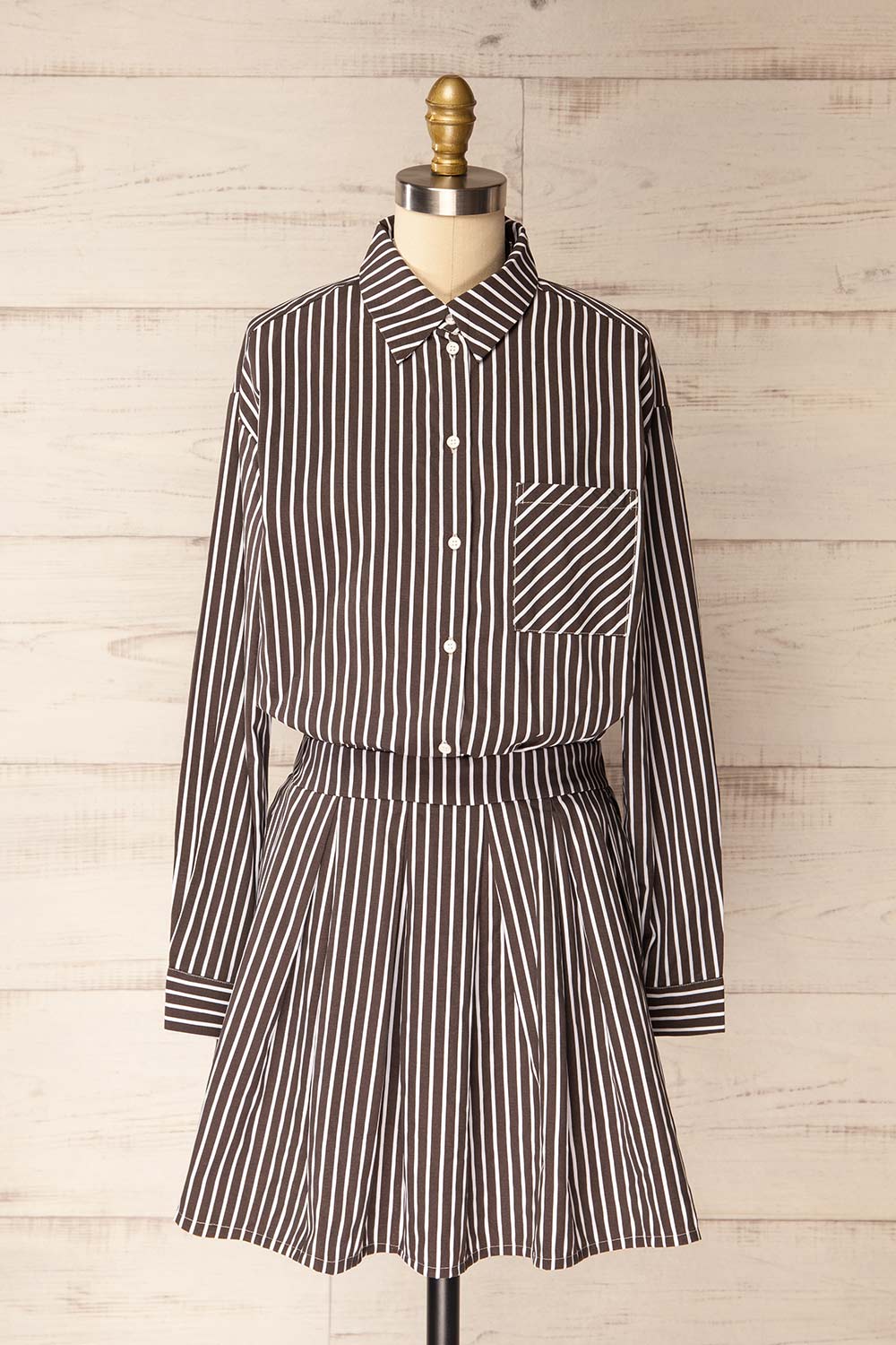 Teramo Brown | Short A-Line Striped Dress