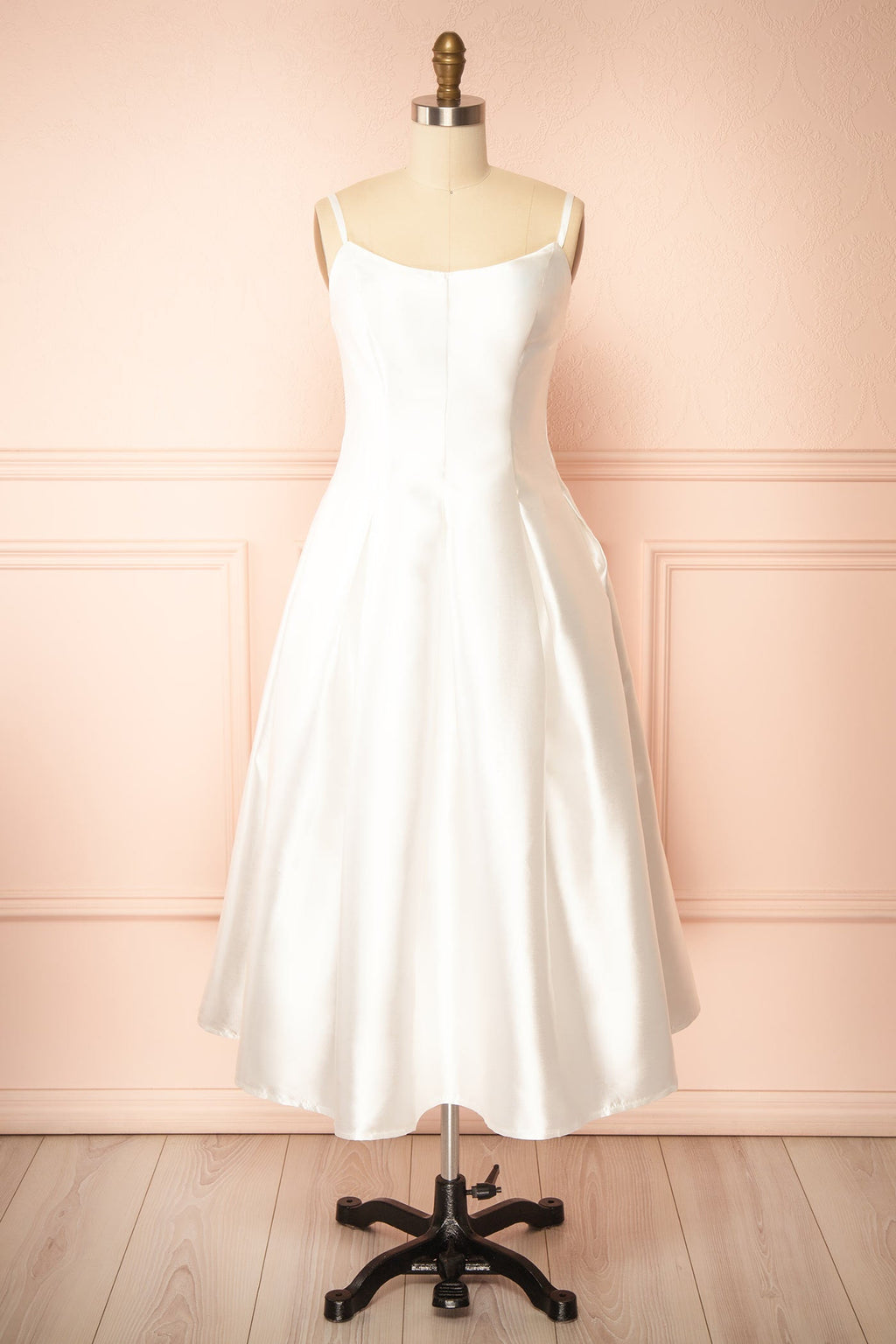 Thalix Ivory | Satin Midi Dress with Pockets and Open Back